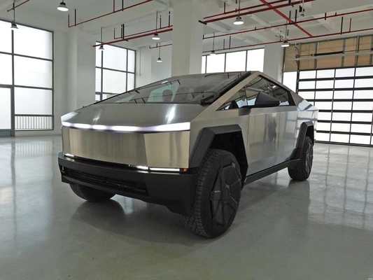 Silver Tesla Cyber Off-Road Pickup Truck with All Steel Body and 180 Km/h Max Speed