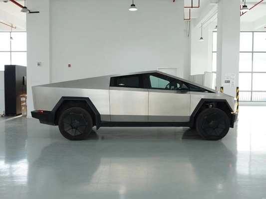 Silver Tesla Cyber Off-Road Pickup Truck with All Steel Body and 180 Km/h Max Speed