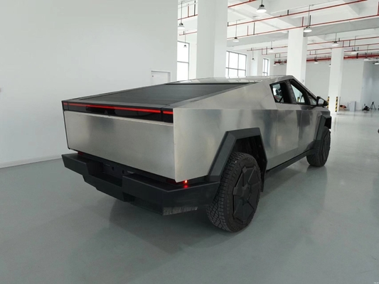 Silver Tesla Cyber Off-Road Pickup Truck with All Steel Body and 180 Km/h Max Speed